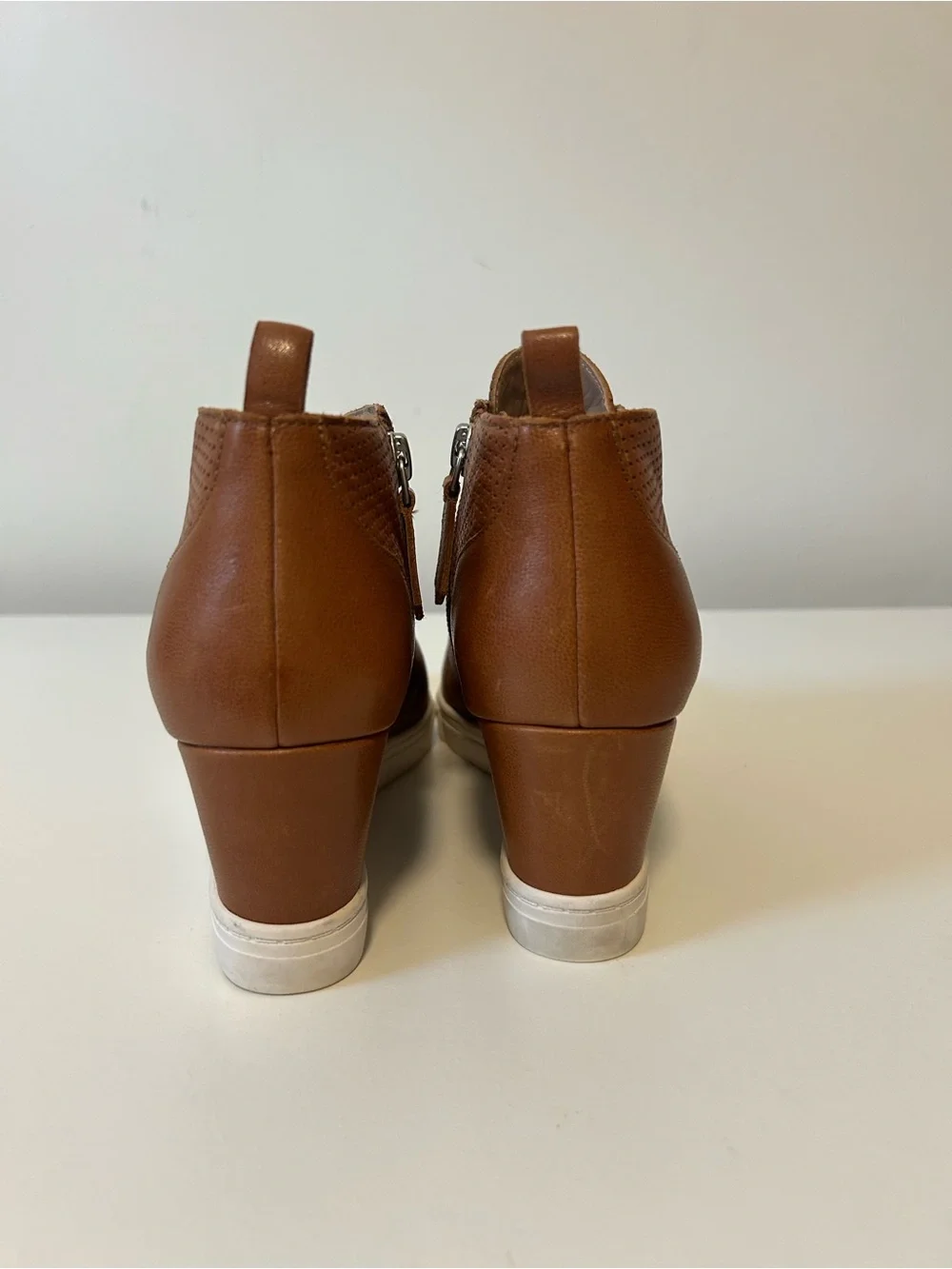 Paolo Perforated Wedge Slip-Ons in Cognac Brown